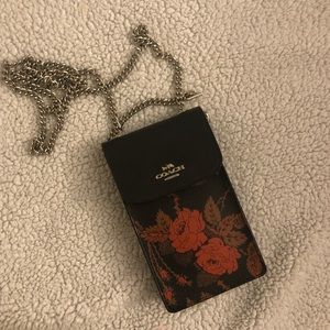 Black Floral Coach Phone Crossbody Pouch